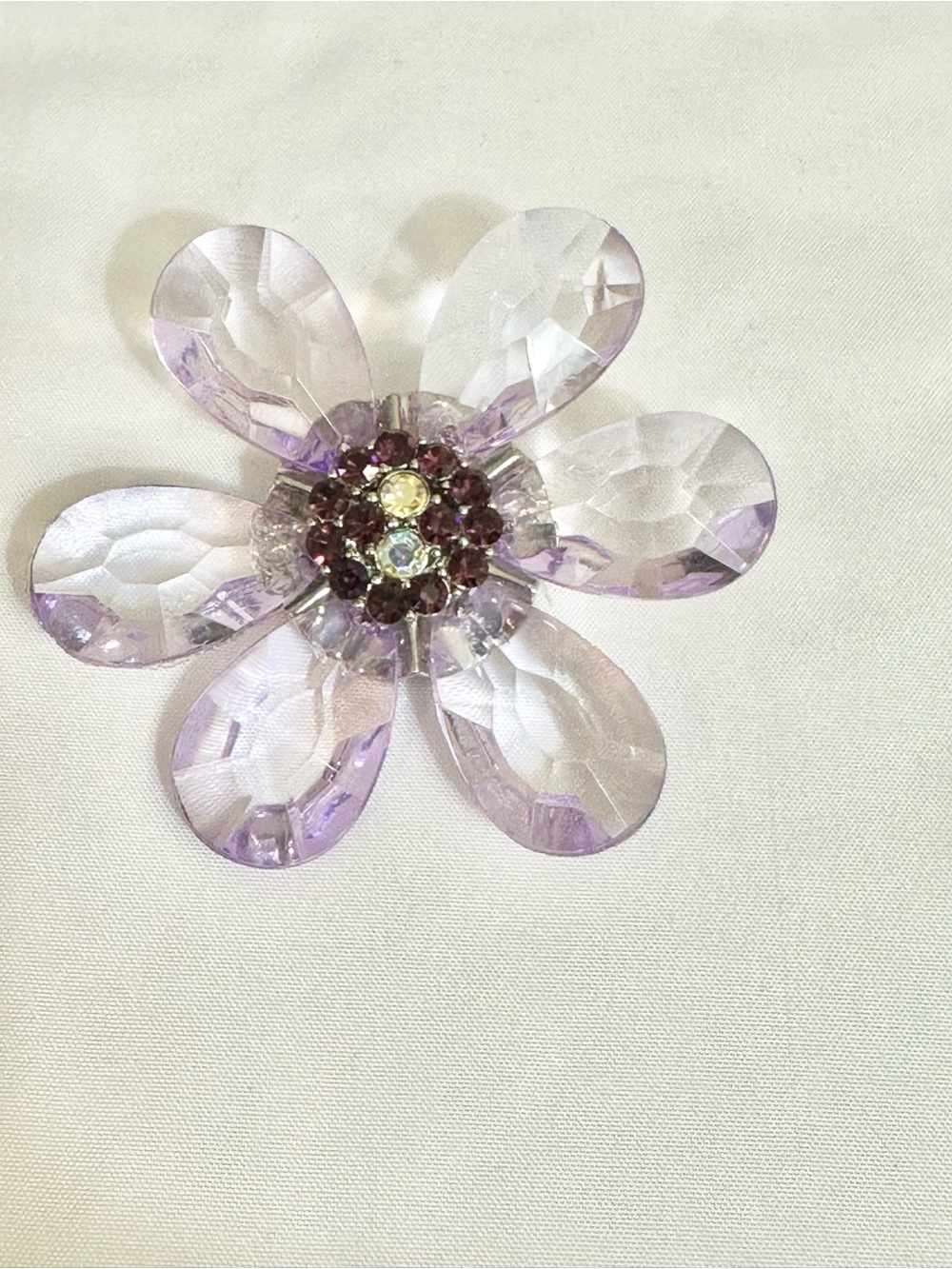 Translucent Lavender Faceted Cabochon Flower Brooch